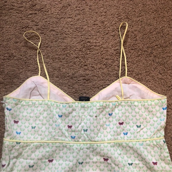 Vintage 90s Gap Womans Tank Top 6 Cotton Blouse Butterflies White Green Straps - Picture 9 of 9